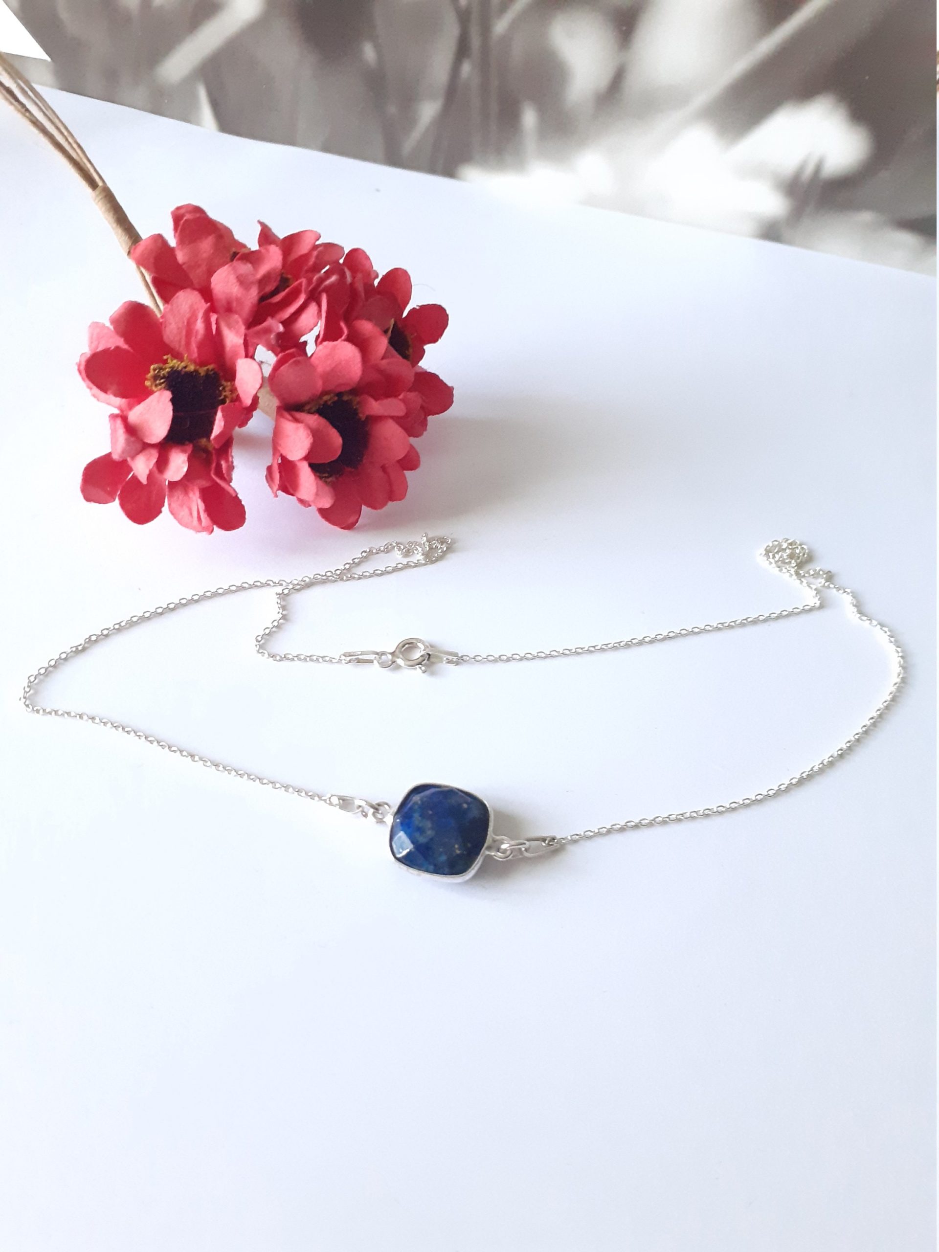 Collier Lapis Lazuli 50.8cm Argent 925 - Neuf Sans Emballage | Pierre Naturelle Bleue Perles