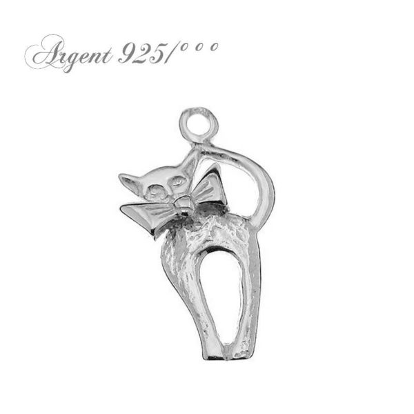 chat en argent véritable, breloque, charm, connecteur, pendentif
