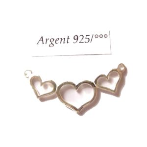 Connecteur intercalaire 3 coeurs, support bracelet ou collier en argent 925