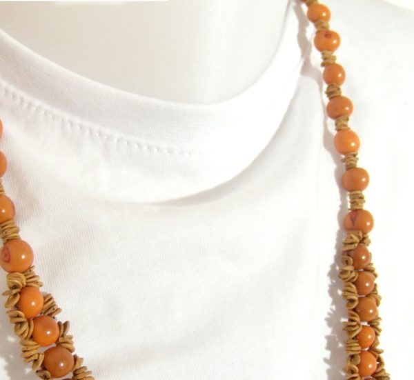 Collier perle naturelle, style ethnique en graines de palmier açaï et ivoire végétal – Image 3
