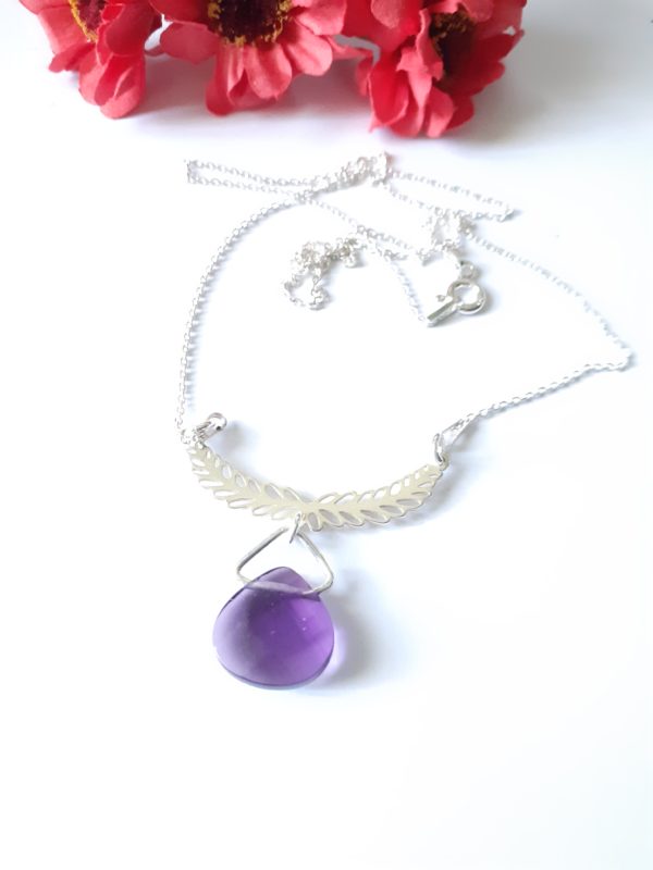 collier couronne de laurier en argent 925 et perle améthyste