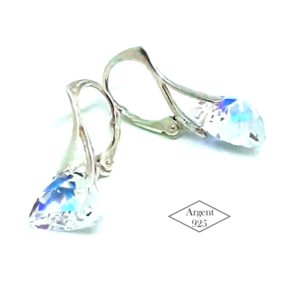 Boucles d'oreilles minimalistes en argent sterling et Crystal AB modèle géométrique