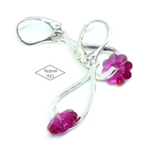 ARGENT 925 boucles oreilles Marguerite Fuchsia