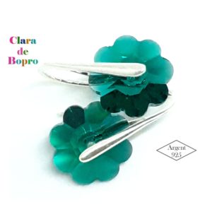 Boucles d'oreilles minimalistes en argent 925 et cristaux marguerite Emeraude