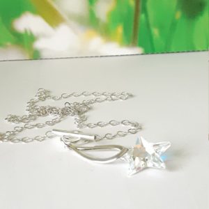 Ras du cou femme, chaîne gourmette en argent 925 rhodié et pendentif étoile en cristal Aurora Borealis