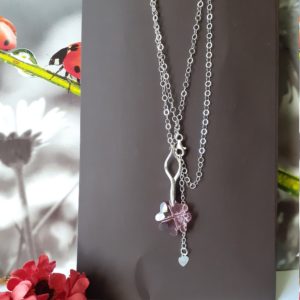 Ras du cou femme, chaîne gourmette en argent 925 rhodié et pendentif trèfle en cristal Light Rose