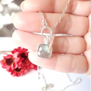 Labradorite collier minimaliste en argent massif rhodié
