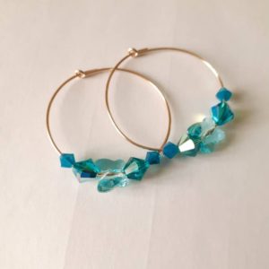 Créoles Gold Filled Or 14 K et toupies en cristal de qualité couleur Blue Zircon