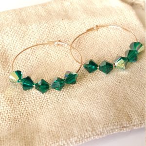 Créoles Gold Filled Or 14 K et toupies en cristal de qualité couleur Emerald Aurora Boreale