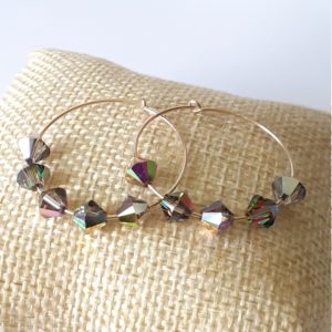 Créoles Gold Filled Or 14 K et toupies en cristal de qualité couleur Vitrail Medium