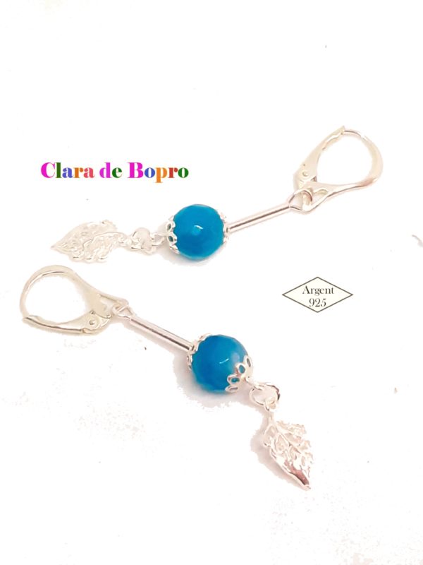 boucles d'oreilles pendantes en argent sterling et agate bleue