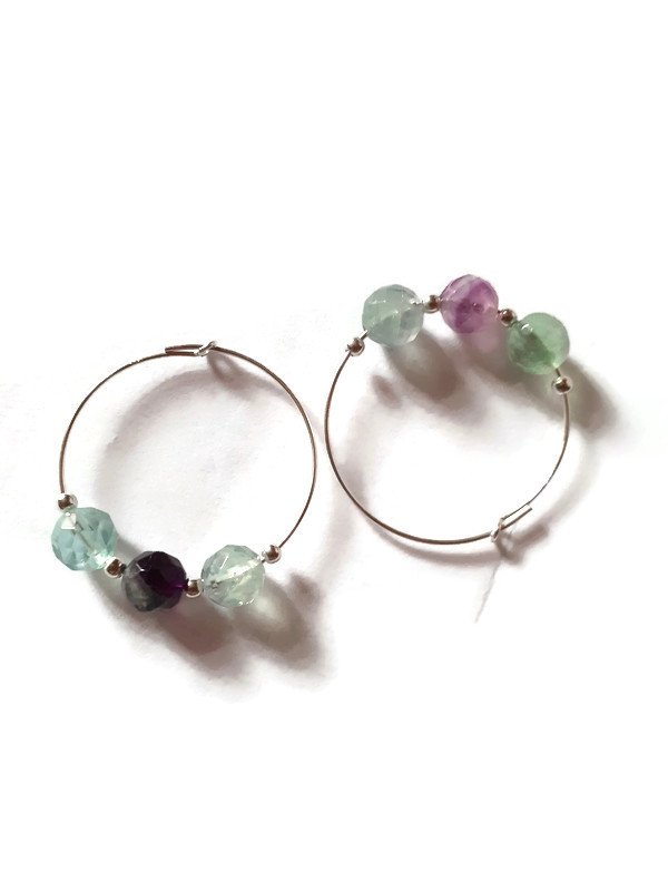 Créoles argent sterling et perles en pierres naturelles Fluorite – Image 3