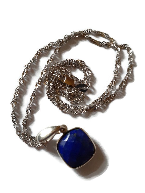 Lapis lazuli ras du cou chaîne torsadée en argent 925 rhodié – Image 3