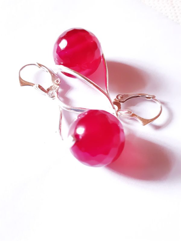 Boucles oreilles longues  pendantes en argent massif et perles Agate  couleur Rubis – Image 3