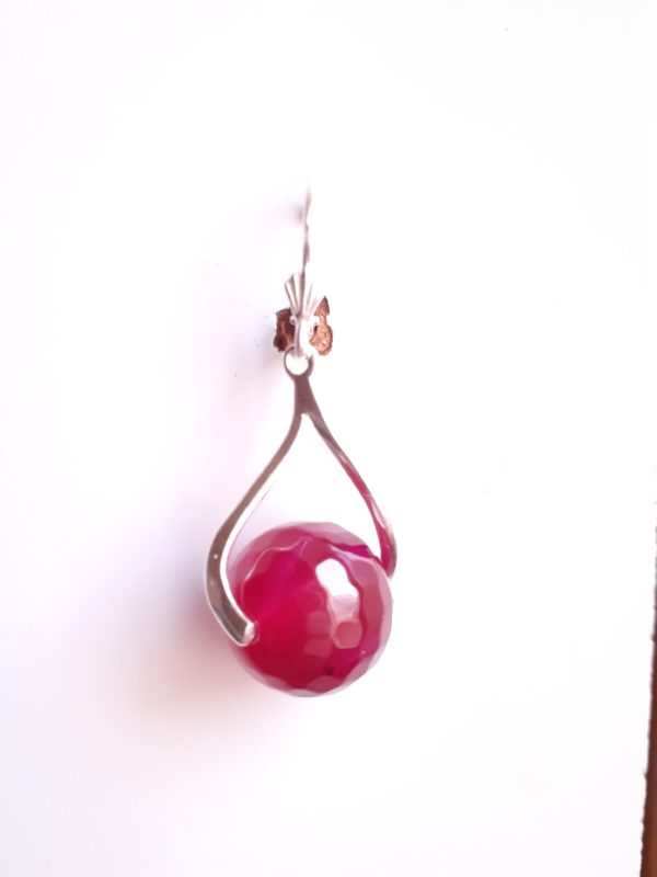 Boucles oreilles longues  pendantes en argent massif et perles Agate  couleur Rubis – Image 2