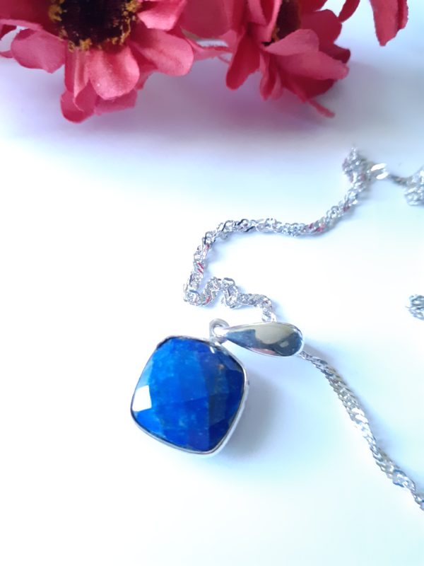 Lapis lazuli ras du cou chaîne torsadée en argent 925 rhodié – Image 2