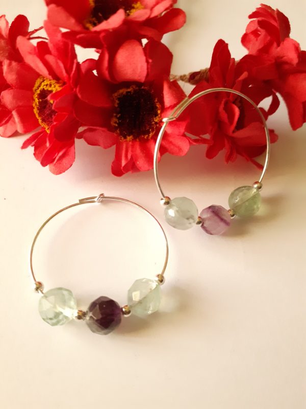 Créoles argent sterling et perles en pierres naturelles Fluorite – Image 2