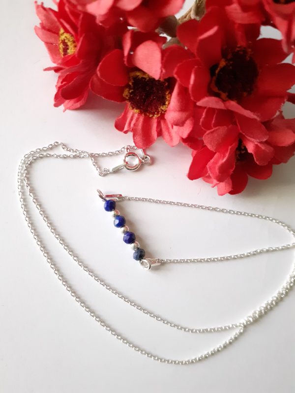 Lapis lazuli collier minimaliste en argent sterling et perles de 2 mm