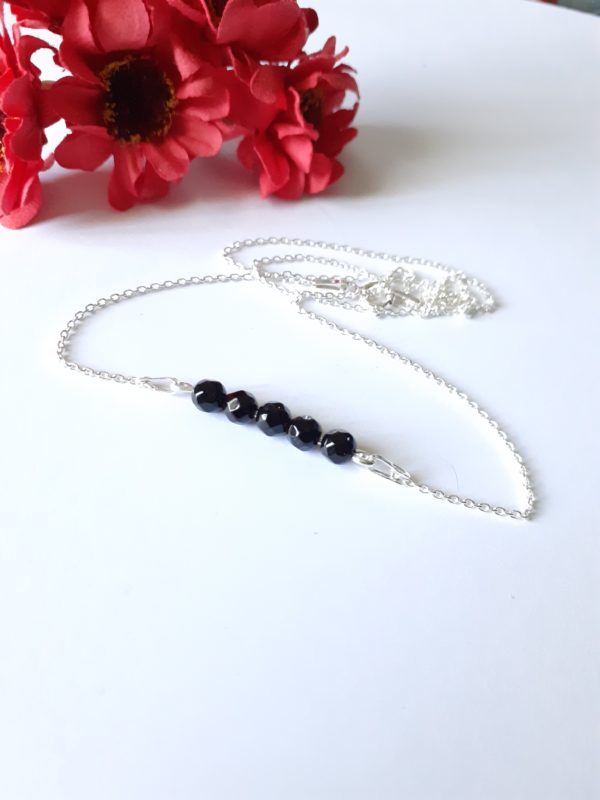 Onyx collier ras du cou minimaliste en argent massif et pierre naturelle – Image 2
