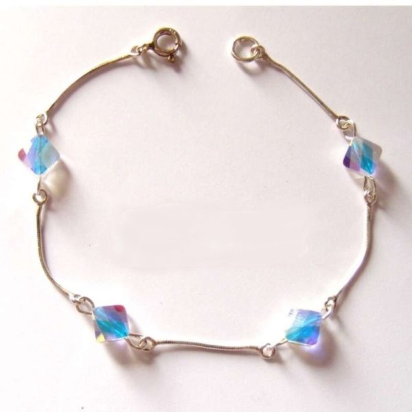 Bracelet femme en argent massif et cristaux aurore boréale