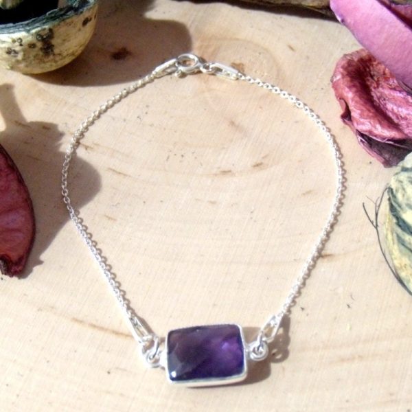 Bracelet minimaliste en améthyste et argent sterling, bijoux en pierre gemme et argent massif pour femme