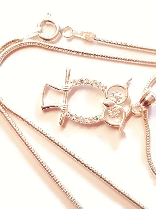 HIBOU Collier serpent en argent massif avec pendentif serti de zirconium