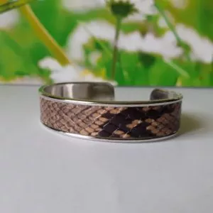 Bracelet cuir pour femme, bracelet manchette en cuir véritable, bracelet jonc façon peau de serpent