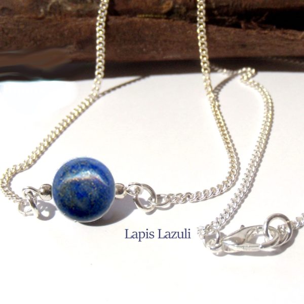 Collier argenté ras de cou perle Lapis Lazuli