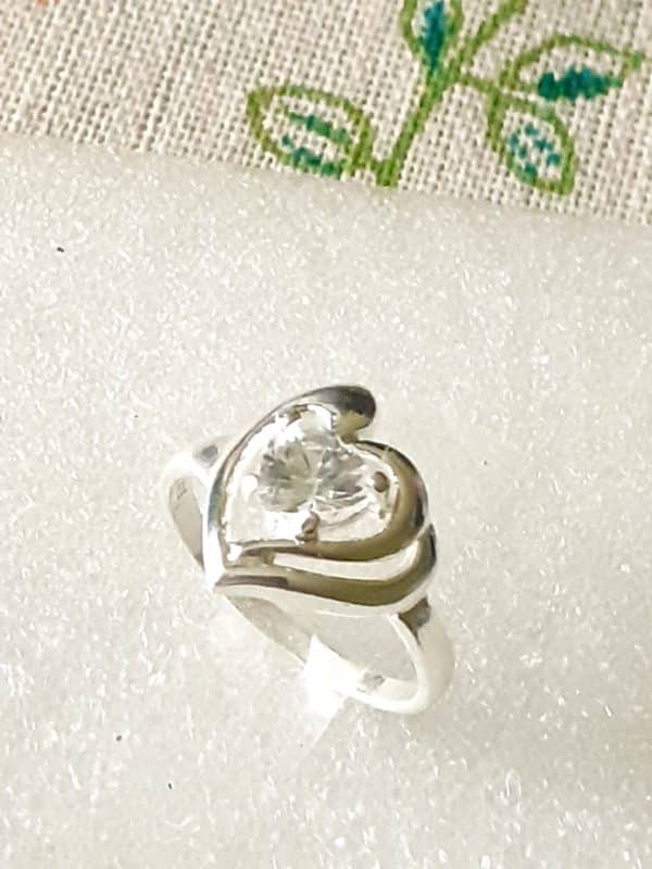 55 Bague coeur en argent sterling et zirconium couleur blanche, alliance, bague de fiançailles en argent 925 – Image 2