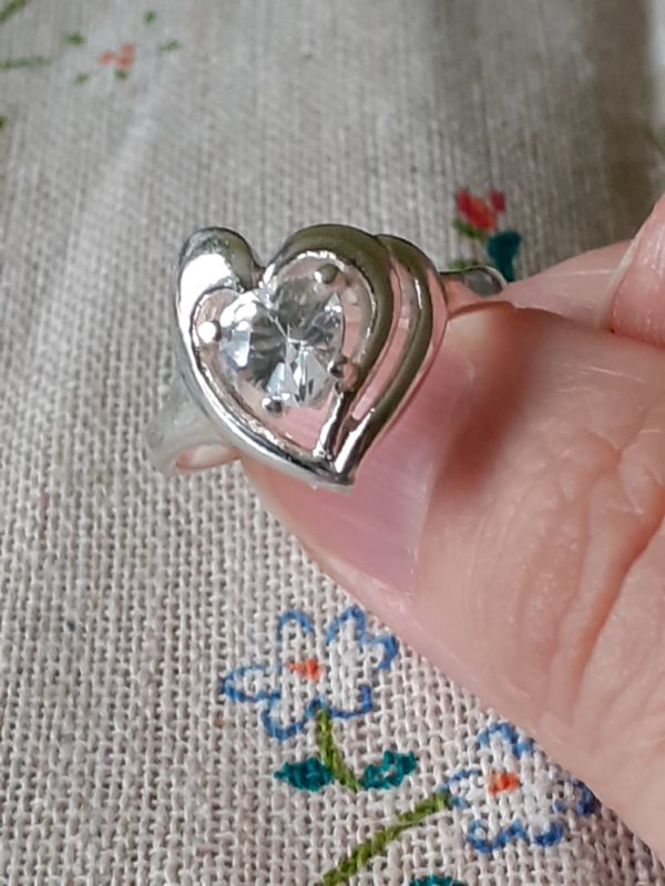 55 Bague coeur en argent sterling et zirconium couleur blanche, alliance, bague de fiançailles en argent 925 – Image 4