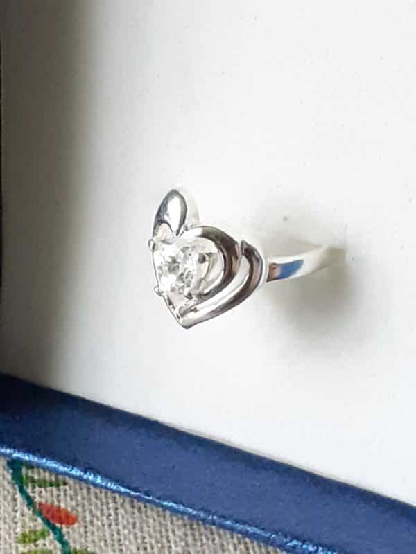 55 Bague coeur en argent sterling et zirconium couleur blanche, alliance, bague de fiançailles en argent 925 – Image 3