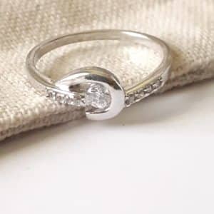 56 Bague style solitaire en argent sterling et zirconiums couleur blanche, alliance, bague de fiançailles en argent 925